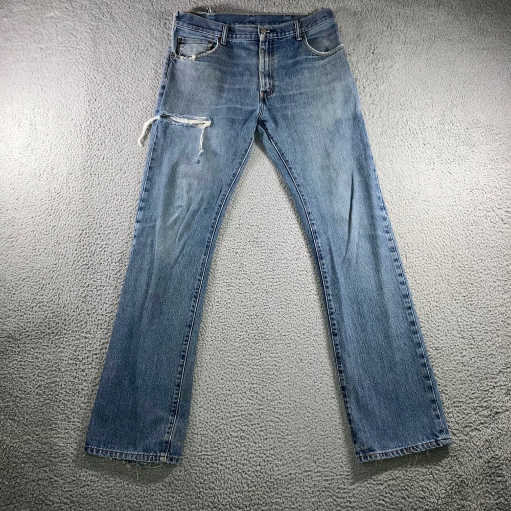 Levis 517 Bootcut Jeans Mens 34x36 Blue Grunge Work Distressed Ripped Thrashed
